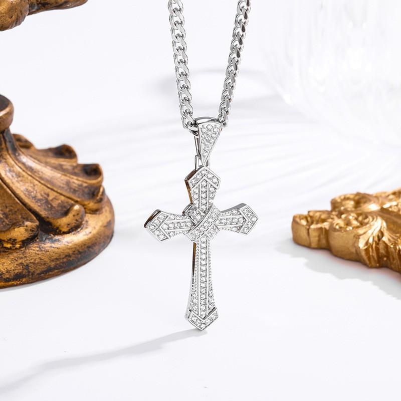 2026 Stone Cross Necklace Fashion Light Luxury Necklace Jewelry Premium Jewelry Full Diamond Men's Necklace