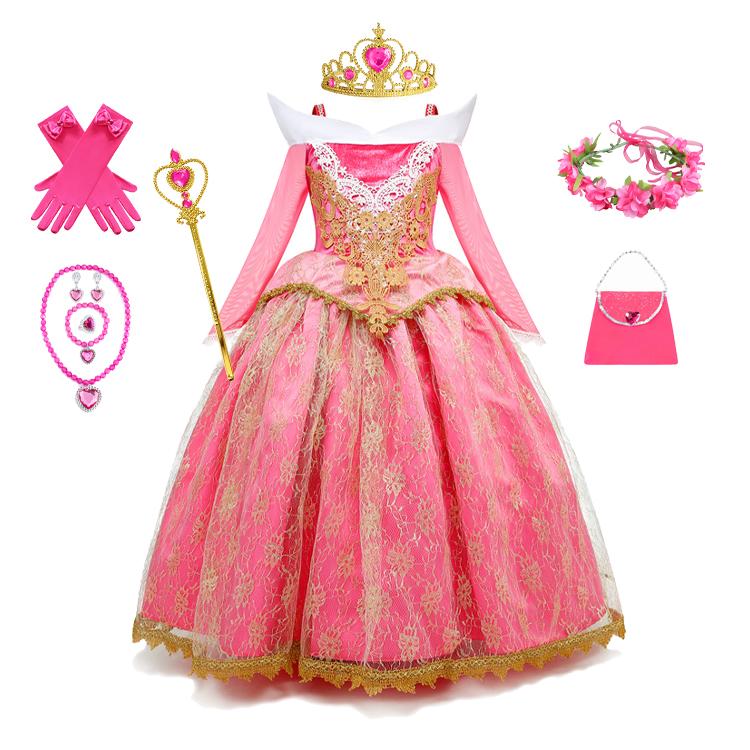Mädchen Dornröschen Aurora Prinzessin Halloween Cosplay Kleid Schulterfrei Kindergeschenk Karnevalsparty Ausgefallene Prinzessinnenkleidung