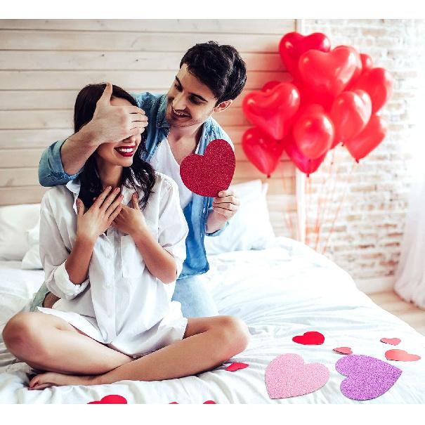Zonon 50 Pieces 6 Inches Valentine's Day Foam Hearts Stickers Self Adhesive Large Heart Stickers Glitter Heart Foam Stickers for Valentine's Day