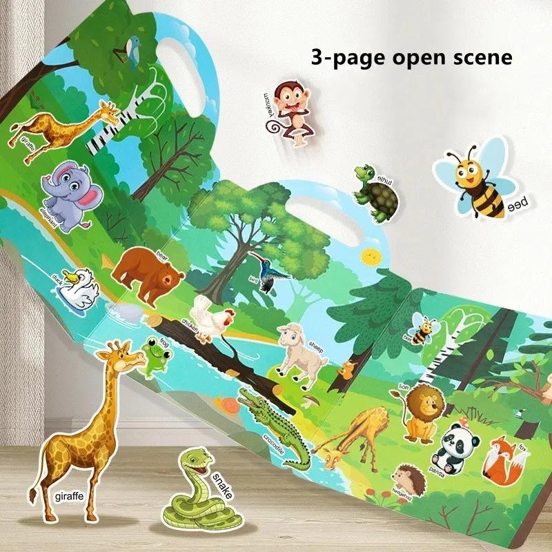 Herbruikbaar Cartoon Stickerboek voor Kinderen Meerdere Scènes DIY Puzzelspel Educatief Leren Klassiek Speelgoed voor Leeftijd 2-4 Cadeaus