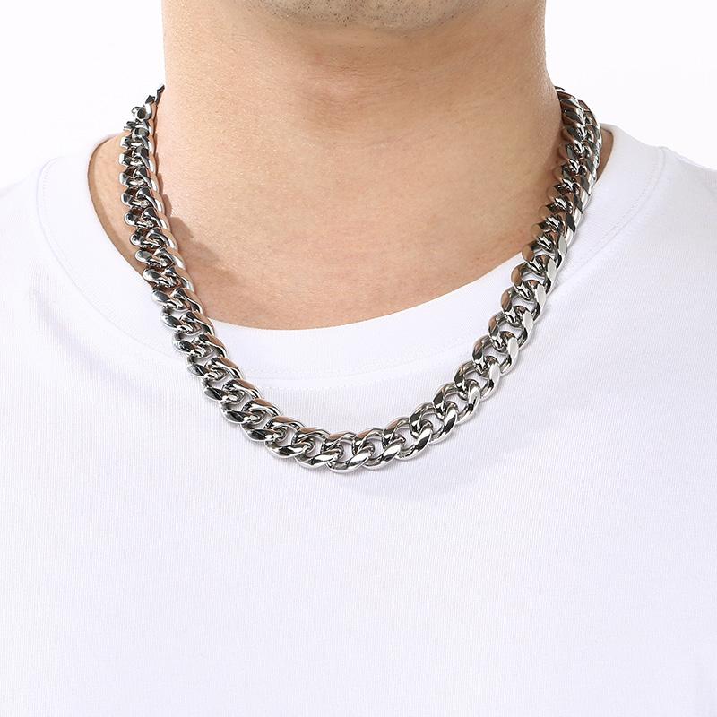 Hip Hop Miami Cubaanse Ketting Halsketting voor Mannen Vrouwen Choker Glanzend Goudkleurig Roestvrij Staal Sieraden 15MM Dik Accessoire