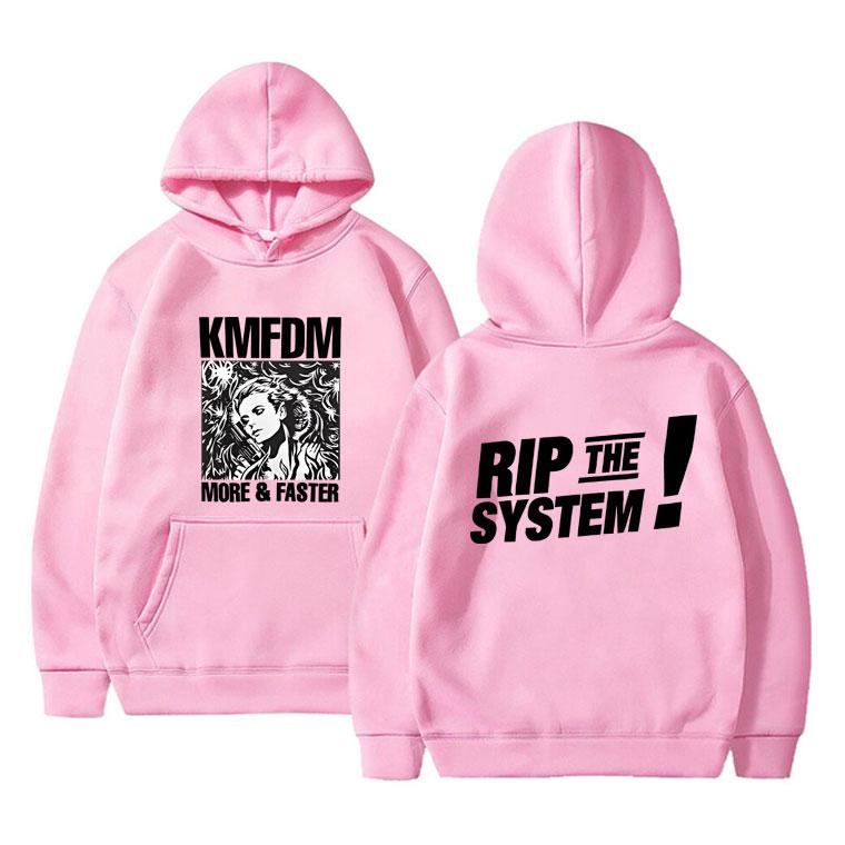 Bluza z kapturem męska z polaru w stylu vintage hardcore alternatywny rock Kmfdm More and Faster Rip The System w modzie oversize