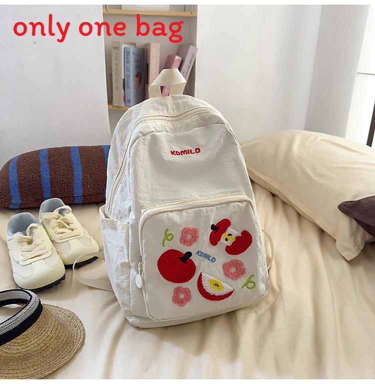 

Fruit Pattern Nylon Backpack For Girls With Apple Print And Zipper Design White Small