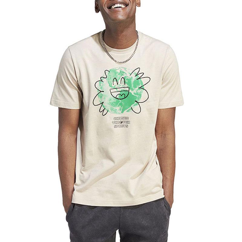 Adidas T Shirts Men's Beige Crew Neck Moderate Straight Fit IL5407