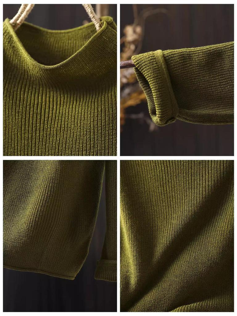 Women's Retro Color Block Striped Knit Sweater, Autumn 2025: Half High Neck, Long Sleeve Wool Pullover