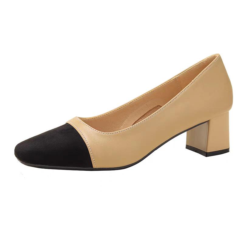 Color-matching High-heeled Shoes, Elegant Thick-heeled Women's Shoes, Square-toe Temperament Single Shoes