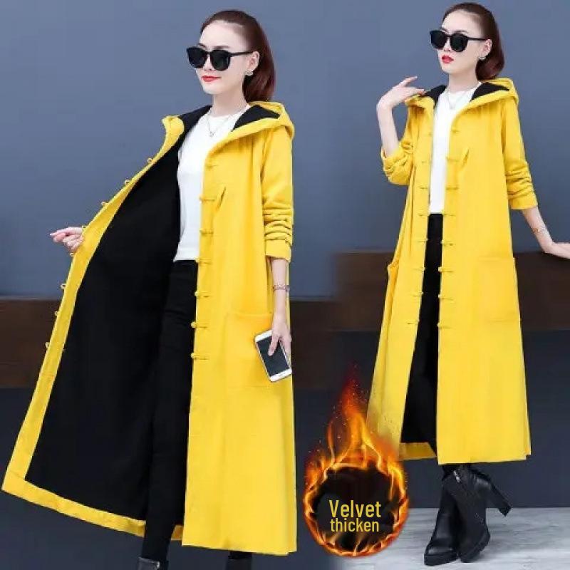 2025 Damen Warmer Retro Ethno Trenchcoat - Fleecegefüttert, Verdickt, Übergröße für Herbst/Winter