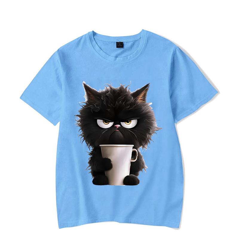 Cute Cat Fun Printed Cotton Short Sleeved T-shirt Summer Sports Leisure Loose Women's Top T-Shirts Women’s