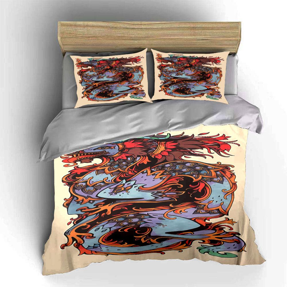 Dragon with swirling flames. Bedding sets Duvet cover sets Duvet covers Pillowcases(1 * Duvet Cover 2 * Pillowcases without duvet insert)