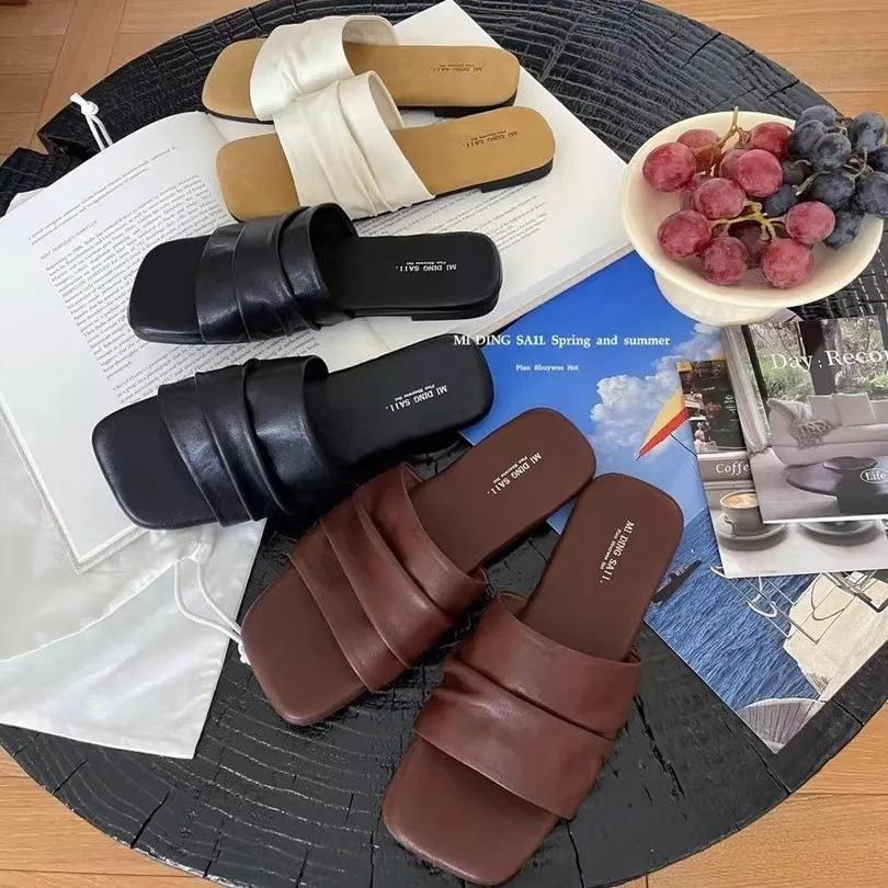 Fashion Summer New Style Women's Slippers Versatile Wear Fashion Open-toed Square Flip-flops Women's  Sandals Beach Open Toe Flat Shoes