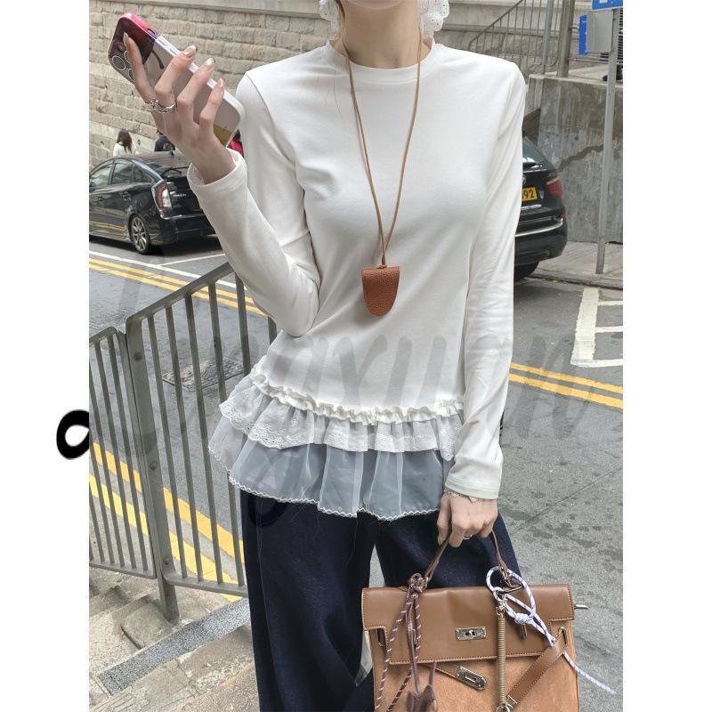Elegant Korean-Style Long-Sleeve Ballet T-Shirt for Women
