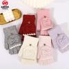 Winter Thermal Gloves Women's Flip Bow Knitted Gloves Women's Adult Gloves Fleece Finger Gloves Men