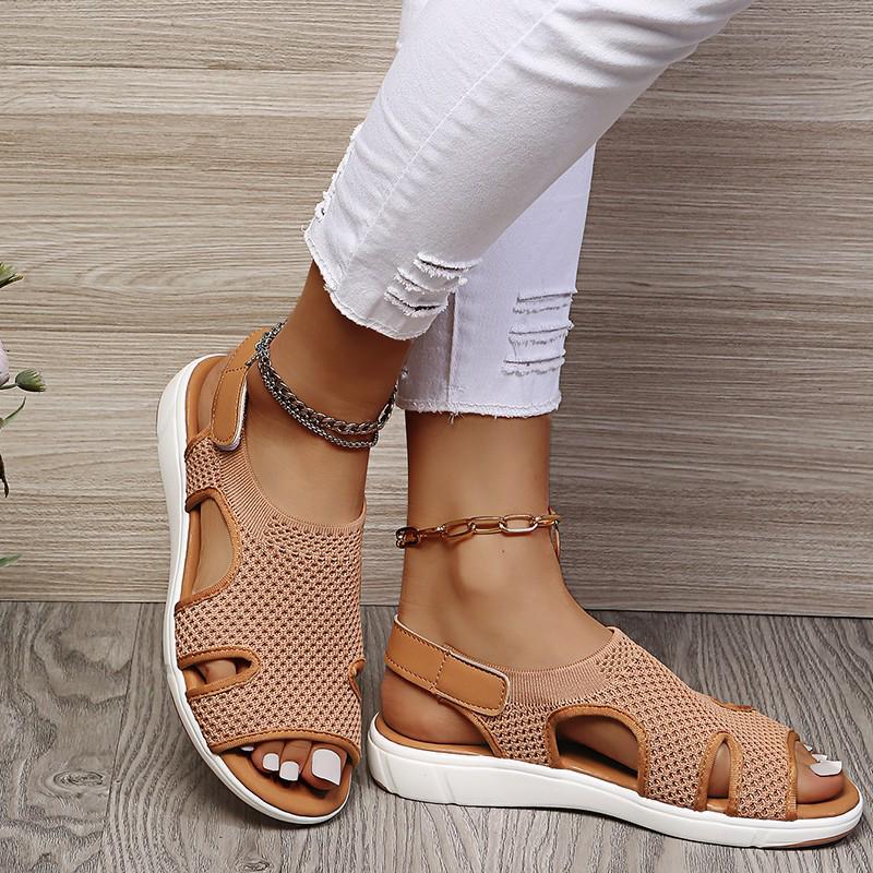 Women's Flyknit Summer Flat Sandals - Breathable, Rhinestone, Large Size Casual Beach Shoes