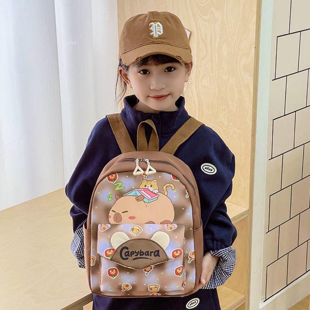 Large Capacity Cartoon Animal  Schoolbag Nylon Kids Book Bag Cartoon Capybara Backpack  Kids