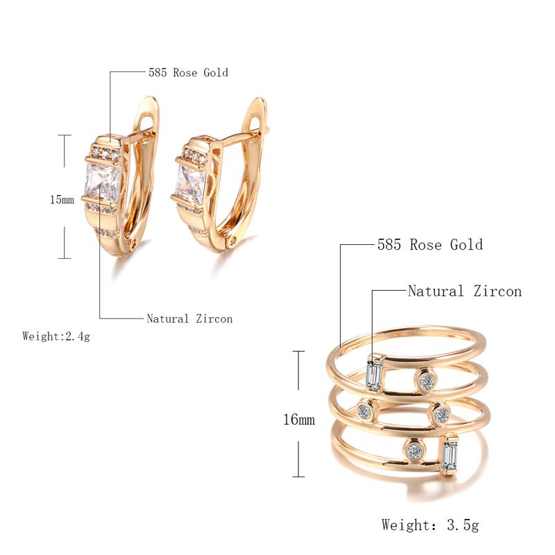 Luxury Square Natural Zircon Earrings Ring For Women Fashion  Rose Gold Earring Ring Wedding Statement Jewelry