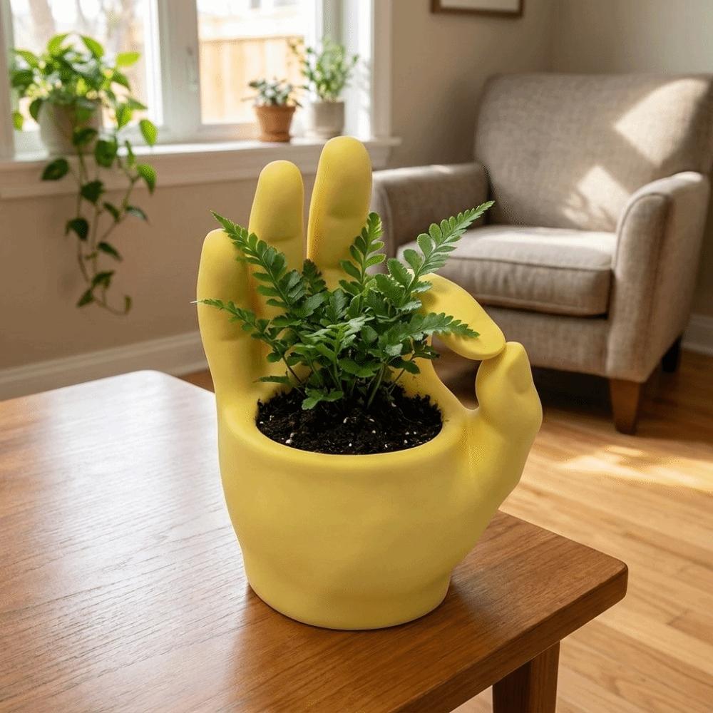 Einzigartiger Sukkulenten-Pflanztopf 3D-gedruckter Schreibtisch-Blumentopf OK-Gesten-Pflanztopf Schreibtisch-Dekoration