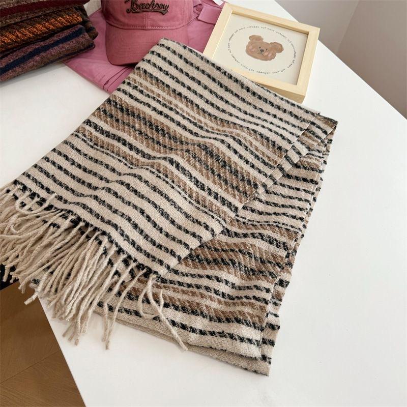 New Winter Imitation Cashmere Scarf for Women Versatile Korean Style Striped Thickened Scarf To Keep Warm In Air Conditioned Rooms