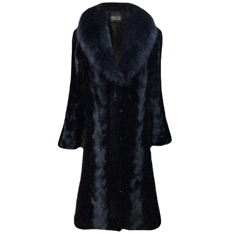 Winter Imitation Mink Coat Women's Imitation Fur Medium and Long Imitation Fox Fur Collar Jacket Large Size Medium and Old Mother Outfit