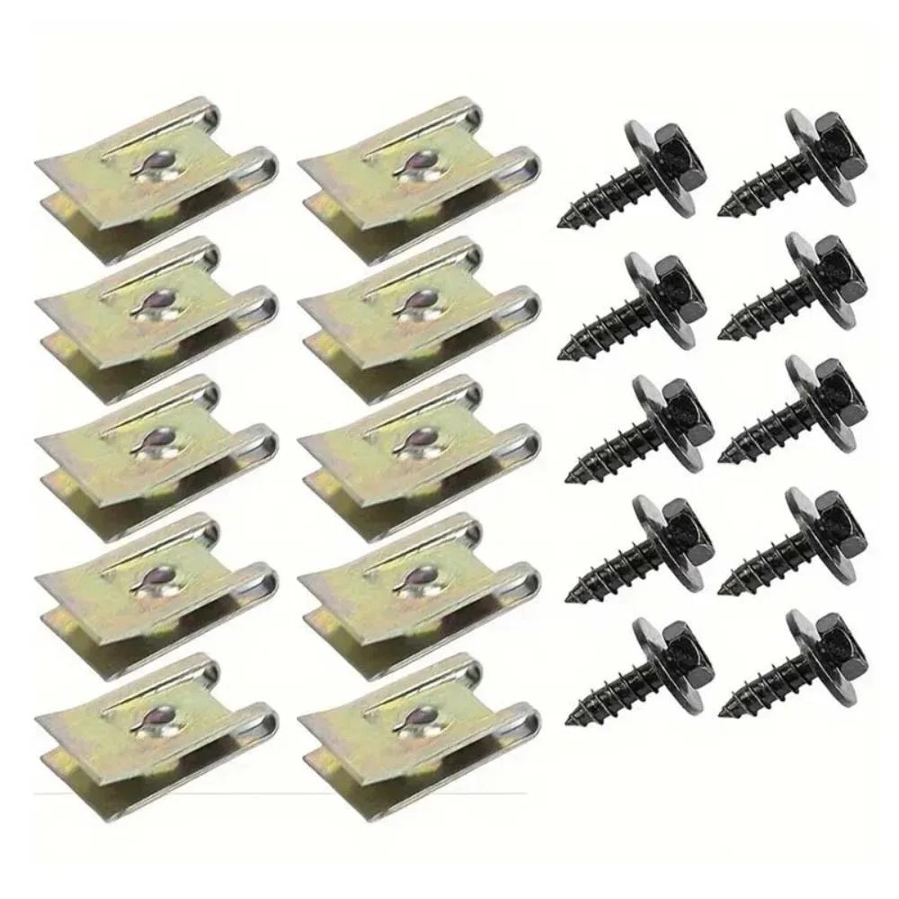 40PCS Metal U-Shaped Car Clips Fasteners with Screw Base for Fender Bumper Trim Modification Protection And Installation