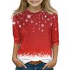 Christmas Day Print Tops For Youth Girls 4-11 Years Round Neck 3/4 Sleeves T-Shirts Trendy Tops Outfit Tees