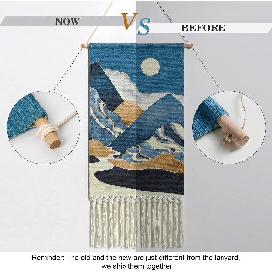 Alynsehom Macrame Woven Wall Hanging Tapestry Boho Wall Art Moon Mountain Chic Home Decor Bohemian Aztec Apartment Dorm Room Backdrop Decoration