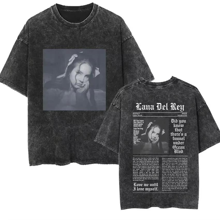 Lana Del Rey Ldr Tričko s grafickým potiskem a vintage praním Retro styl Krátký rukáv Pánské Dámské Oversized Trička Streetwear