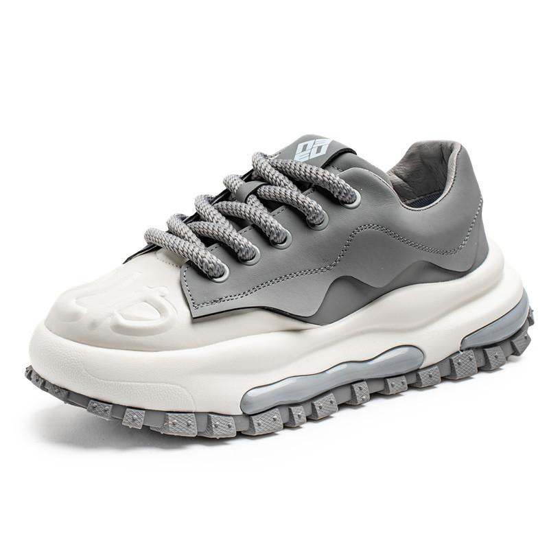 

Мужские туфли из натуральной кожи с дышащей поверхностью, с низким верхом, на шнуровке, повседневные спортивные туфли, всесезонные, новая корейская версия, трендовые, на толстой подошве, увеличивающие рост, туфли для папы 44