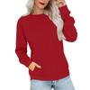 Women's Casual Fashion Solid Color Neck Long Sleeve Sweatshirt Lightweight Pullover With Side Pockets Warm Sweatshirt