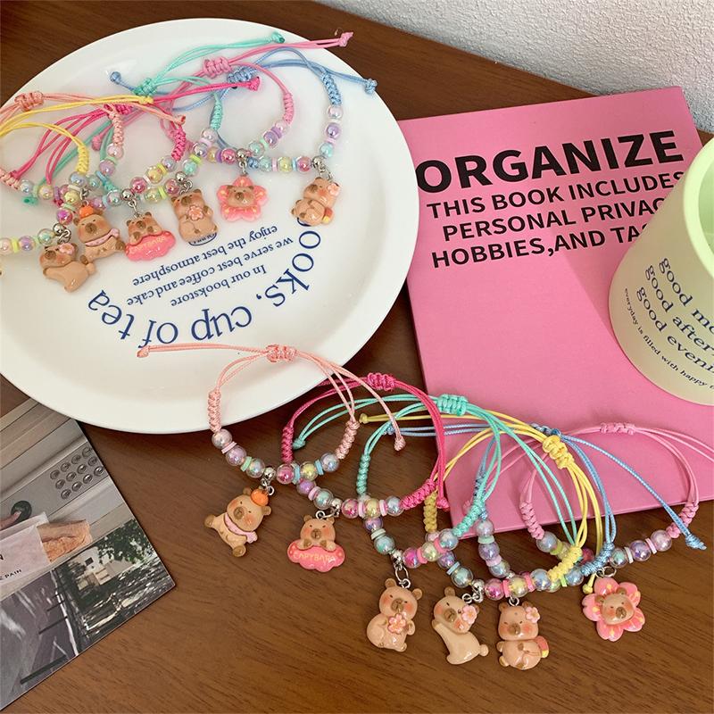 Brățară drăguță cu capibara din desene animate pentru femei, fete, țesătură manuală Kawaii, frânghie de mână, dulci, cu margele, bijuterii, accesorii, cadouri