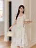 Plus Size French Retro Embroidered Lace V-neck Dress for Women - Slimming Waist Style