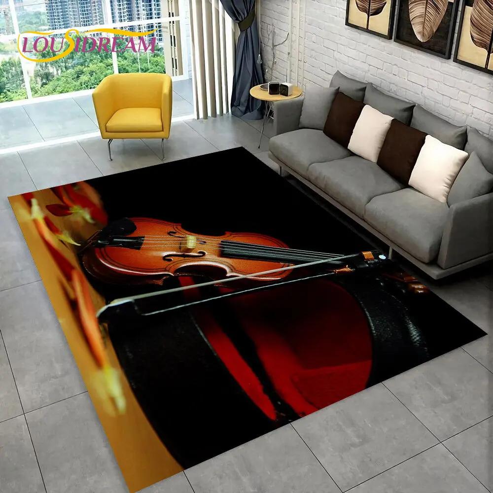 Classical Violin Instrument Music Area Rug,Carpet for Home Living Room Bedroom Sofa Doormat Kitchen Decor,kid Non-slip Floor Mat