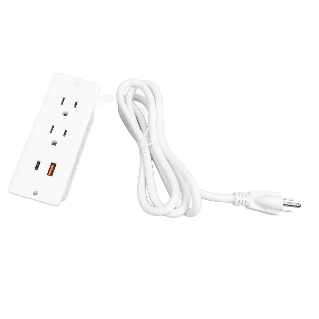 Recessed Power Strip 2 Outlets 1 USB C 1 USB A Ports Fast Charging Desk Outlet with 1.5m Cord for Furniture 12A