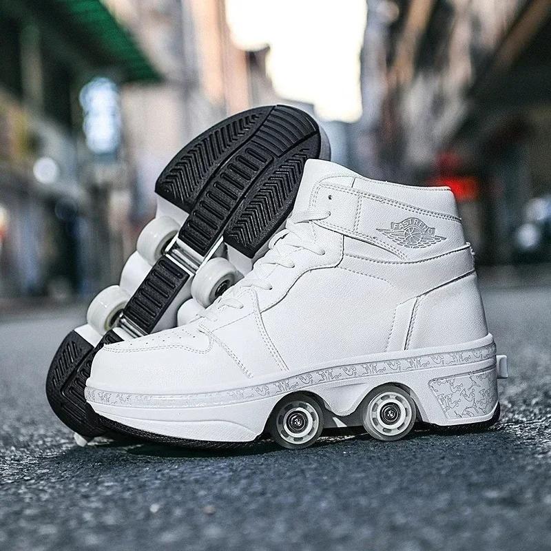 

NEW Children s Sports Roller Skates Deformation Shoes 4-wheeled Roller Skates Adult Speed Skate Shoes Deformation Wheel Sneaker 37