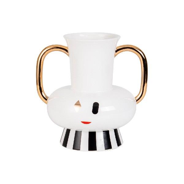 Advanced Striped Dual Ear Ceramic Vase, Cartoon Clown Face Vase, Living Room Flower Arrangement, Room Aesthetic Decoration