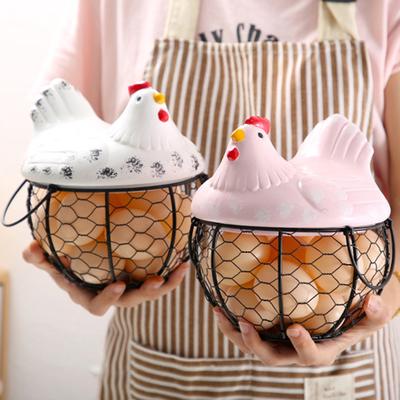 Iron Ceramic Hen Ornament Egg Fruit Storage Basket Container Kitchen Supplies Kitchen Tableware