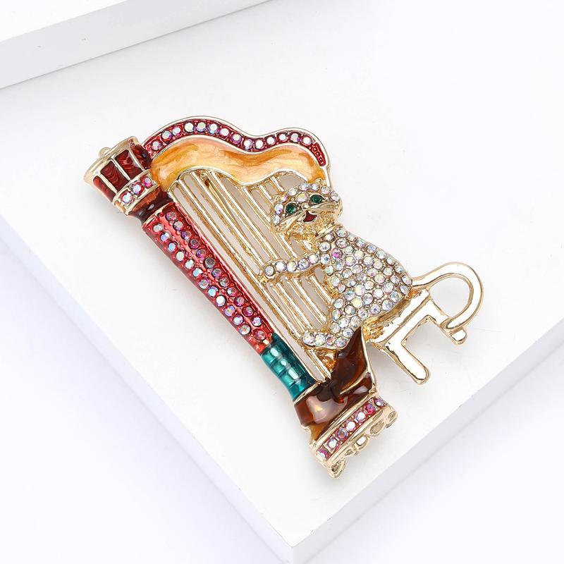 Mode Strass Harp Spelende Kat Broches Voor Dames Kleding Jas Accessoires Cadeaus