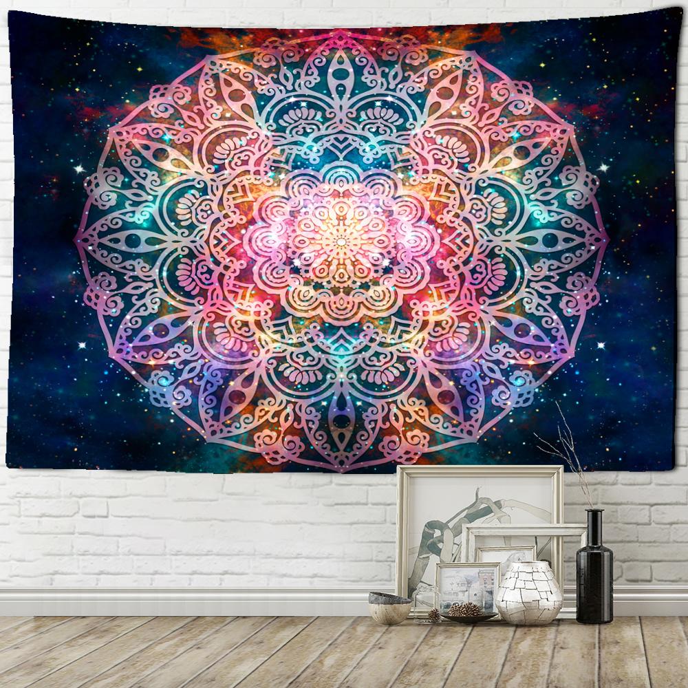 Colorful Starry Sky Mandala Tapestry Wall Hanging Bohemian Style Psychedelic Witchcraft Art Home Decor