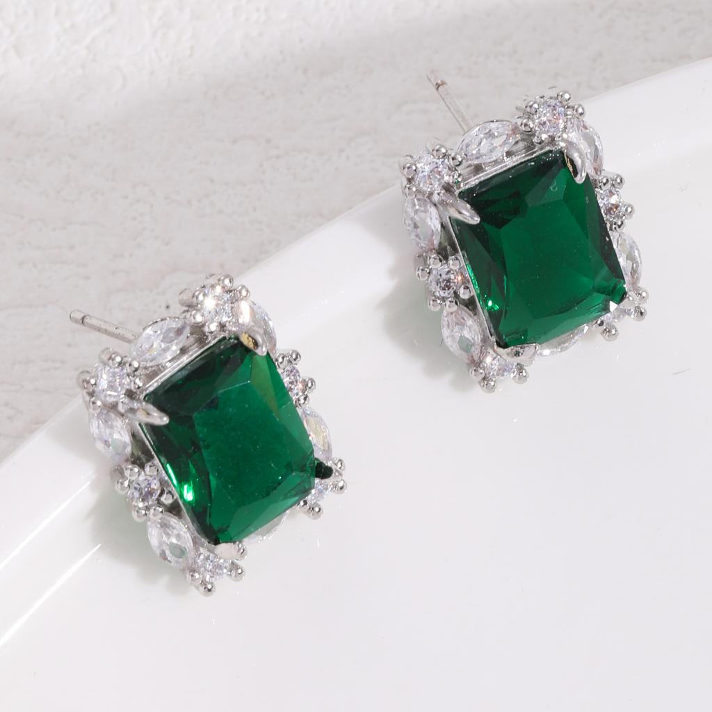 Emerald Necklace Women'S Retro Versatile Temperament Zircon Earrings Ring Necklace Set
