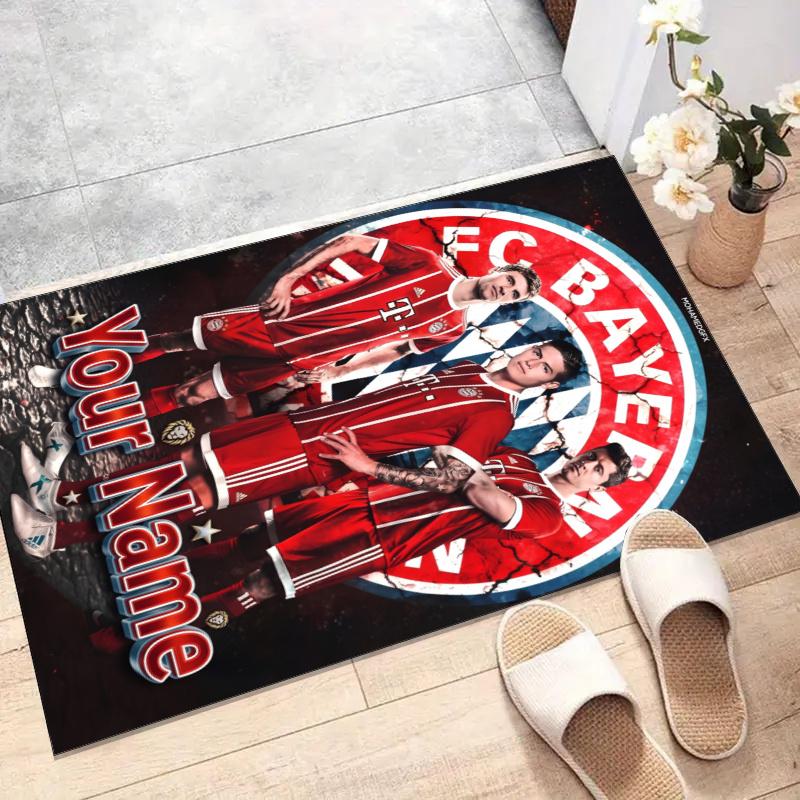 Custom Bayern Munich Mat Personalized Name, Polyester Washable Indoor Entryway Rug, Gift for Christmas, Easter, Thanksgiving Day