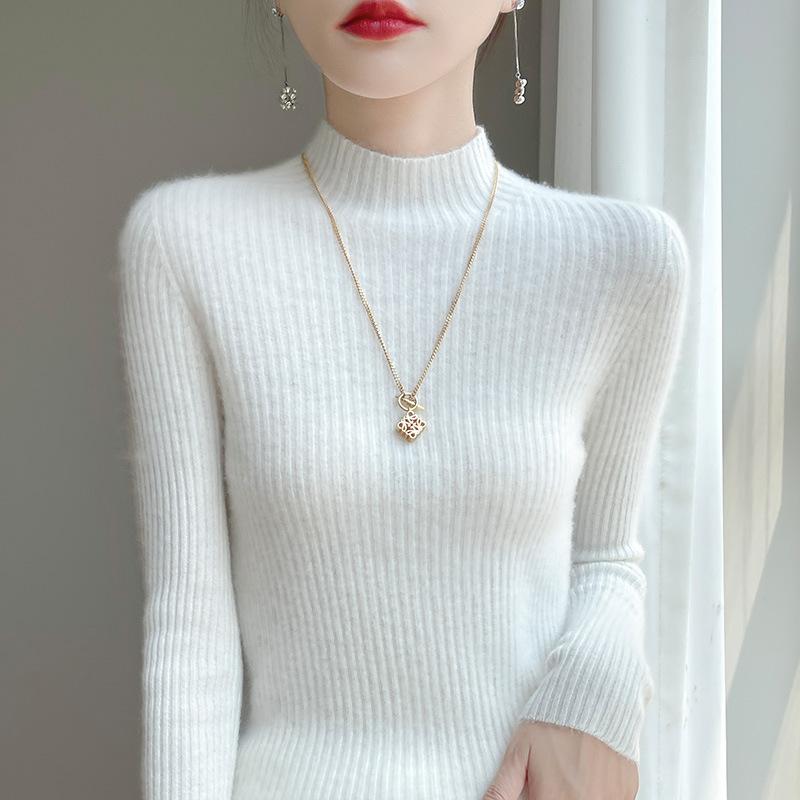 INDFS Women's Fashion Casual Fall Winter Solid Color Print Long Sleeve Half Turtleneck Sweaters