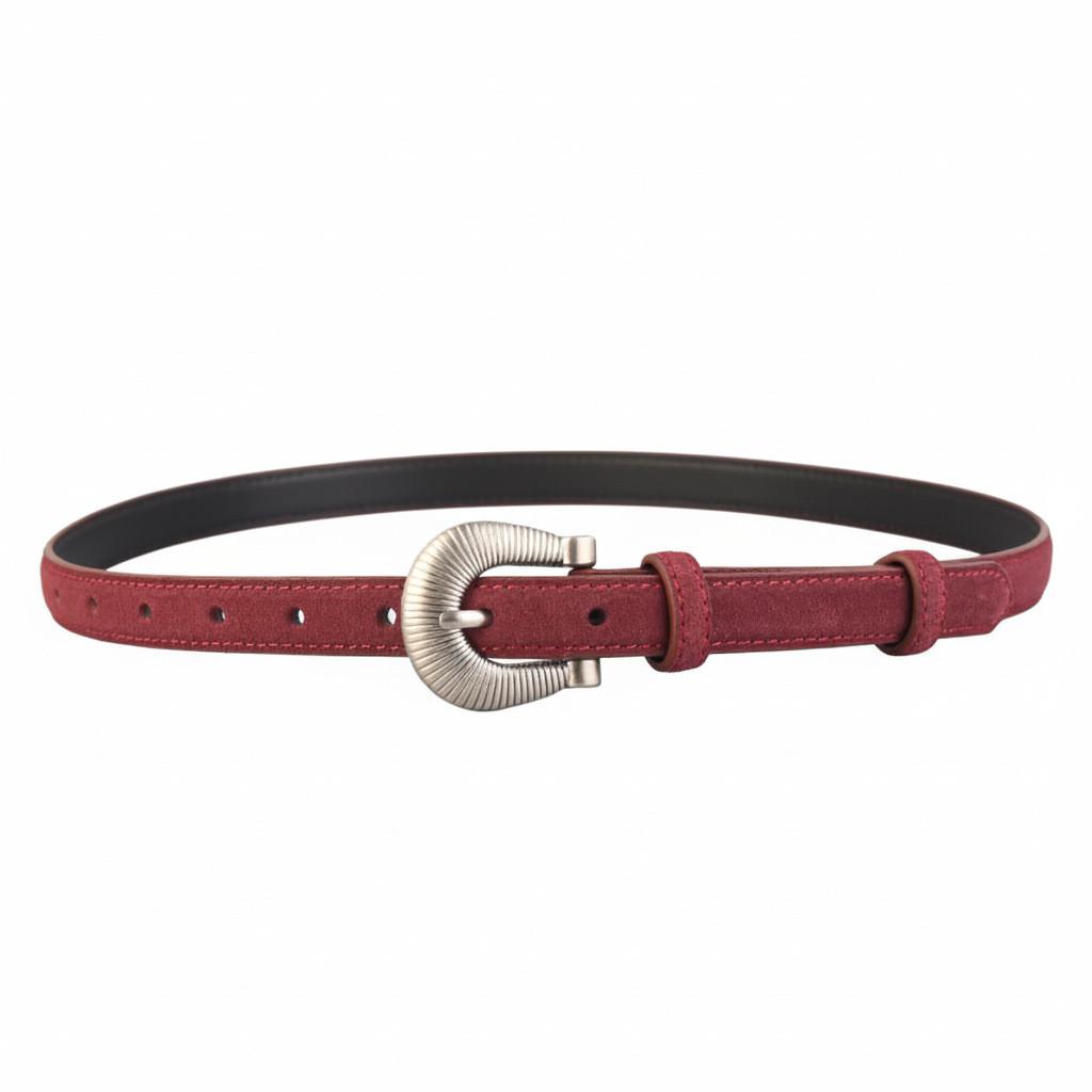 

Womens Genuine Leather Retro Waist Belt With Needle Buckle For Daily Use Angora Red