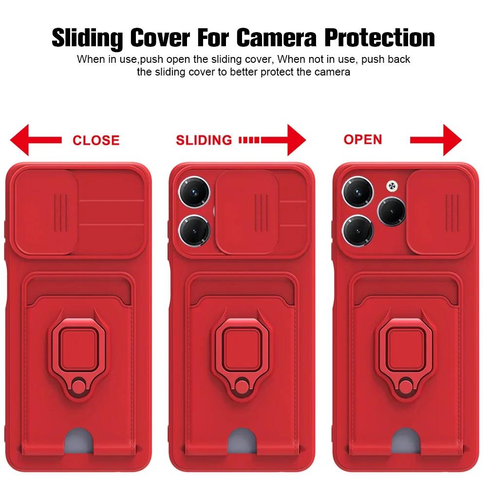 Sliding Camera Protection Case for Infinix Hot 40 Pro Note 40 Pro Plus 30 Spark 2024 Vehicle Magnetic Bracket Card Wallet Shell