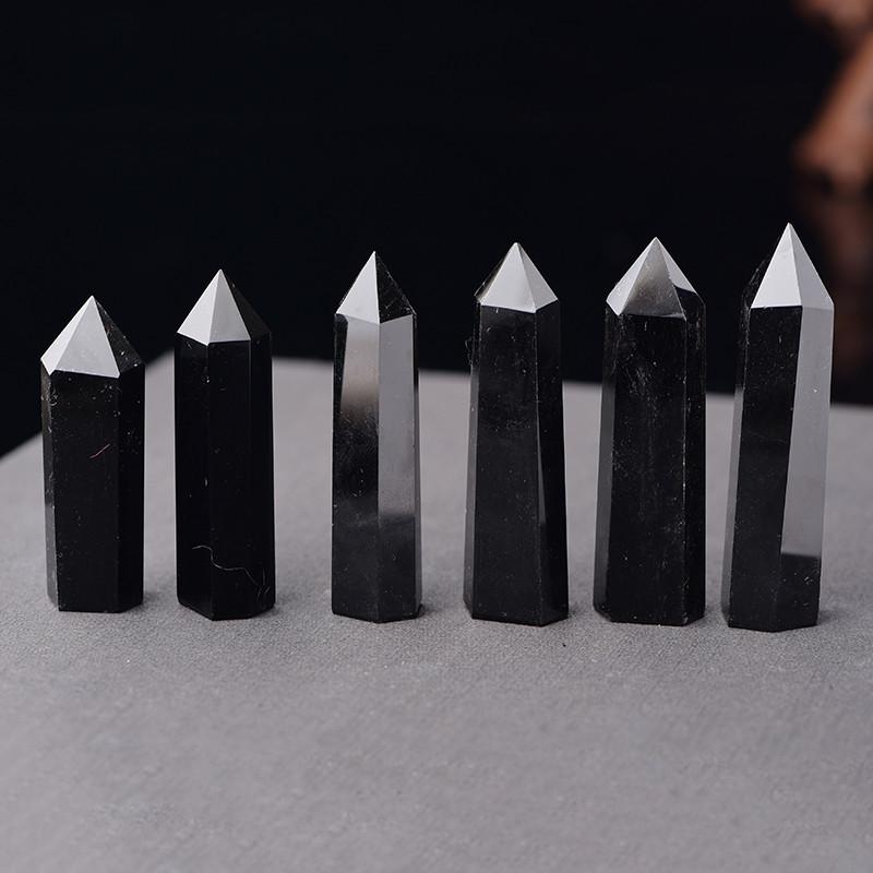 Elegant And Timeless 100% Natural Obsidian Black Quartz Crystal Stone Point Healing Hexagonal Wand