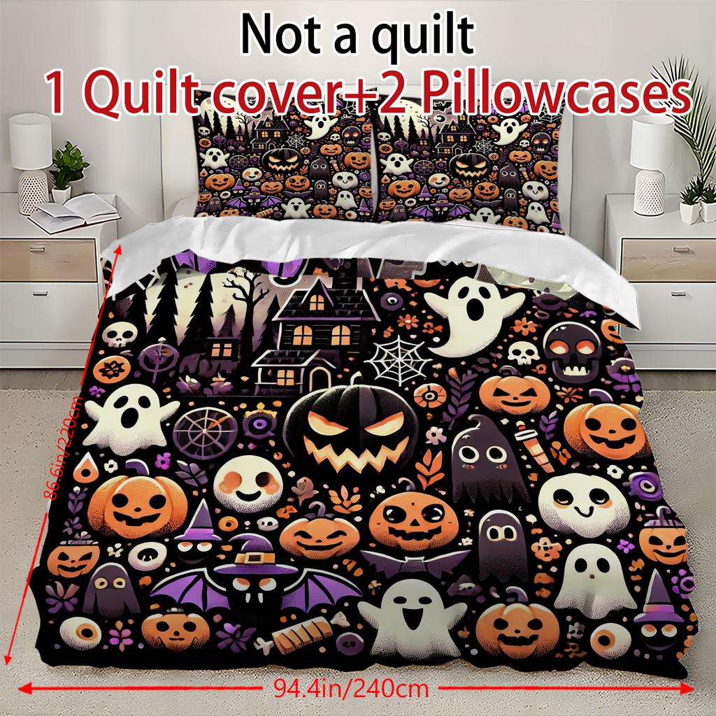 Halloween Three-piece Bedding Set Quilt Cover Pillowcase Brushed Fabric Thickened