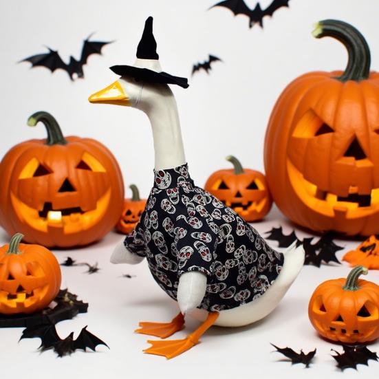 Porch Goose Outfits Gold Stamping Skull Christmas Tree Pattern Goose Clothes for 23" Cement Goose Holiday Goose Costume for Garden Yard Decor