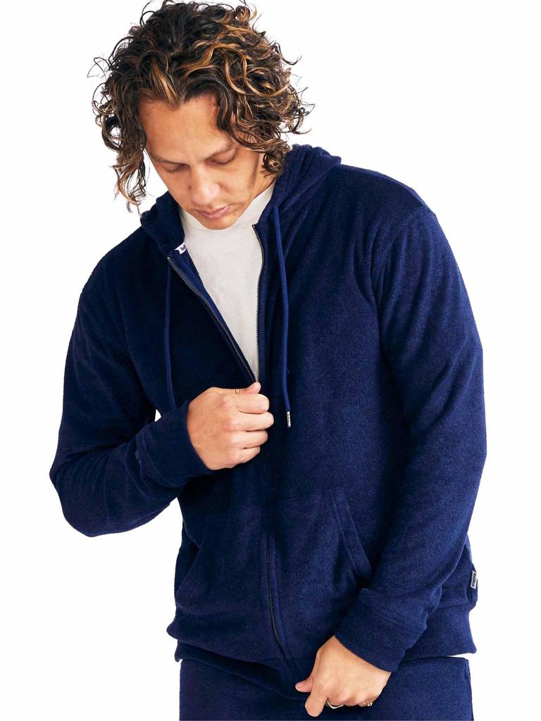 RadBlue Relaxed 3D Tile Zip Navy Size Terry Cloth Men's Moisture-Wicking, Quick-Drying, Hoodie, Blue, Small,