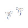 2pcs Fashionable and Elegant Bow-Shaped Earrings with a Simple Blue and White Porcelain Pattern Design.