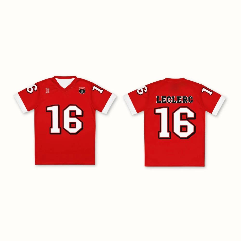 

Летняя Новая Женская Спортивная Футболка Charles Leclerc с V-образным вырезом, Свободная, Дышащая, Быстросохнущая XXS красный
