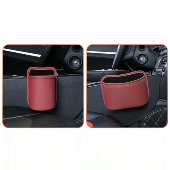 Car Seat Back-Mounted Organizer Storage Box, Non-Destructive Installation Waterproof Leather Texture Multi-Functional Trash Can Door Side Storage for