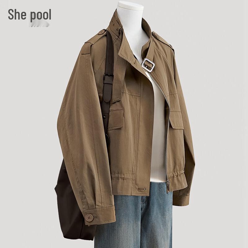 

Women s Stand Collar Loose Casual Short Jacket L